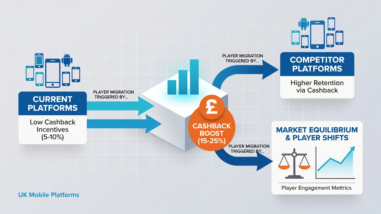 Data visualization showing player account movements between UK mobile gaming platforms in response to cashback updates