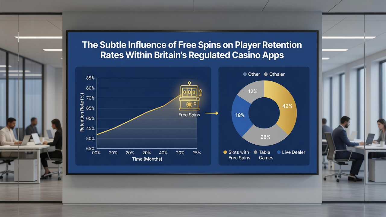 Graph showing player retention curves linked to free spin usage in British casino applications